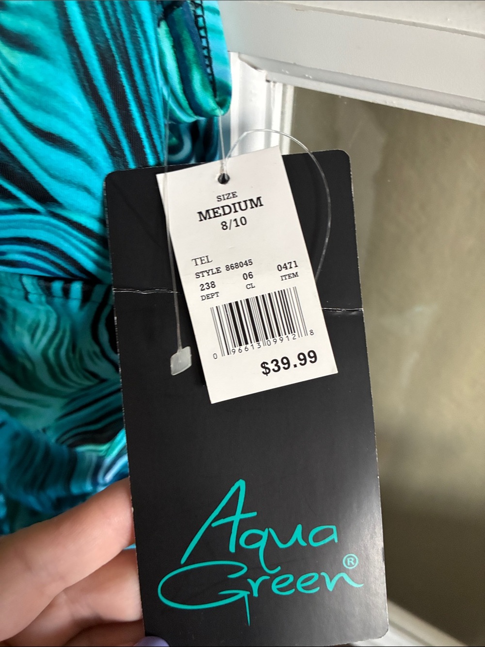 Woman’s Teal Wave-Print One-Piece Swimsuit Medium 8/10 New - Picture 4 of 8
